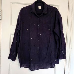 Des Petits Hauts Cotton Blouse Black With Gold Stars Medium